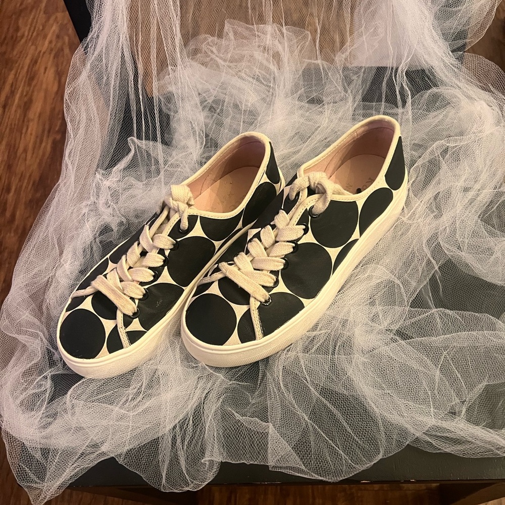 Kate Spade NEW YORK Black and White Polka Dot Platform Sneakers Size 5.5